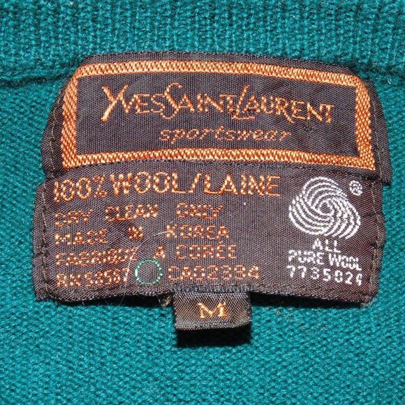 Vintage YVES SAINT LAURENT Sweater, M, Green, Raglan long sleeve, 100% Wool - Picture 8 of 8